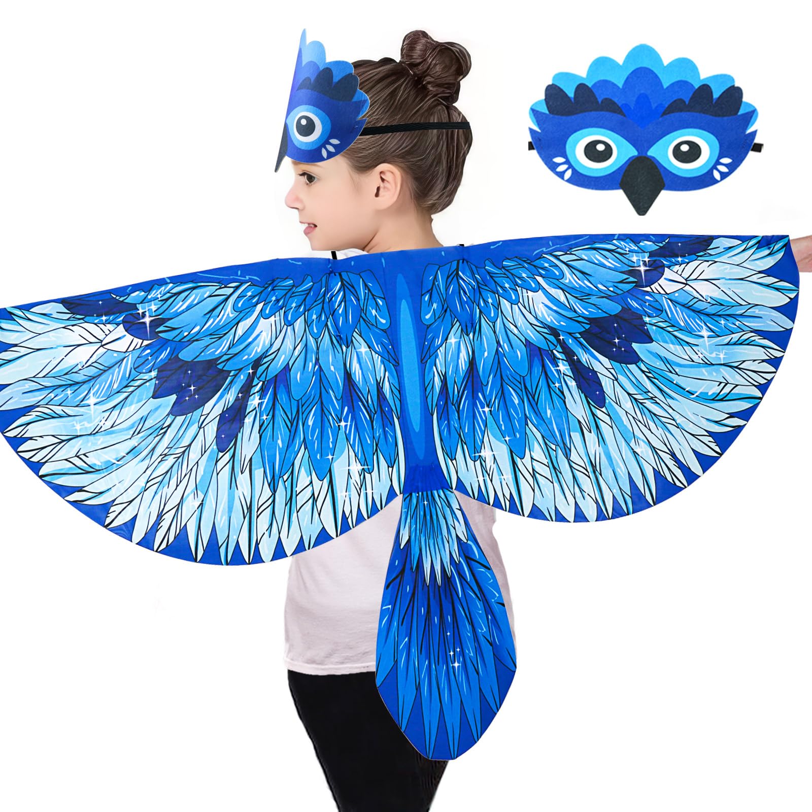 Kids Bird Eagle-Wings-Costume and Mask for Girls Boys, Feathered Dress up Cape for Party Gifts Halloween Cosplay