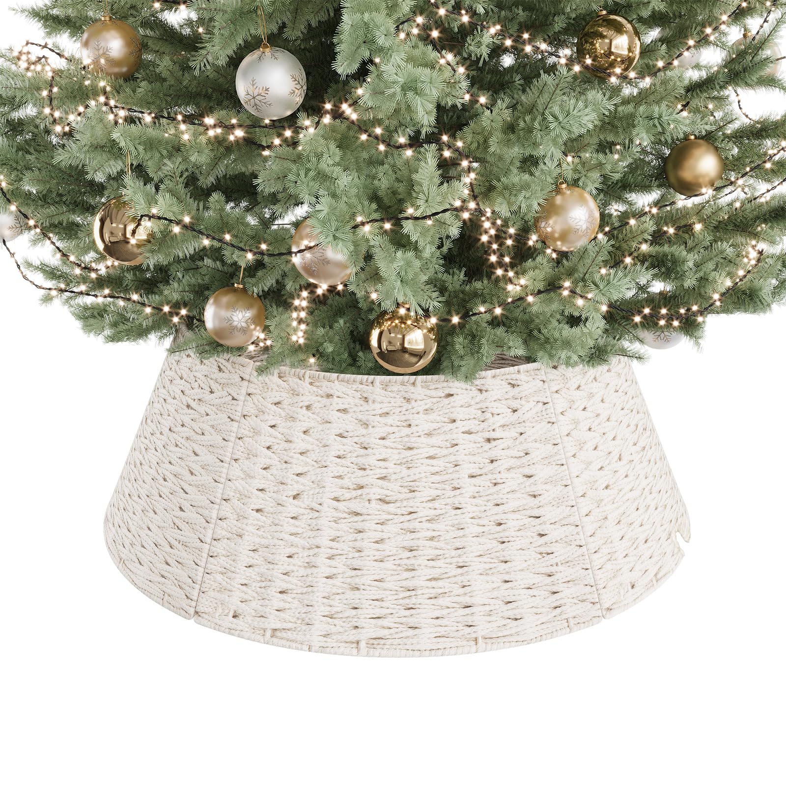 ELYKEN HTC06W1 - Collar de árbol de Navidad, 30 pulgadas, rústico, ajustable, falda de árbol de metal dorado para árboles artificiales