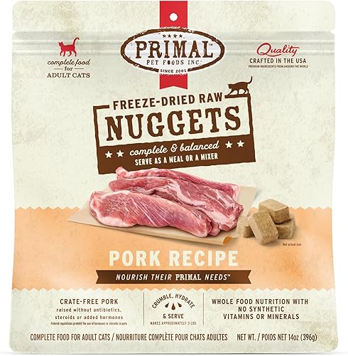 Primal - Alimento liofilizado para gatos con nuggets de cerdo; comida completa y equilibrada o topper; comida cruda para gatos de alta calidad, disponible en Yaxa Costa Rica