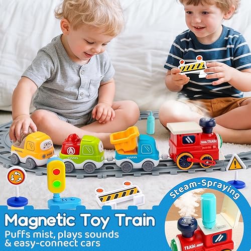 Miniatura 2 de ALASOU Juego de tren eléctrico para niños pequeños con rociador de vapor, juguete magnético de luz y música con pistas, tapete de juegobolsa de