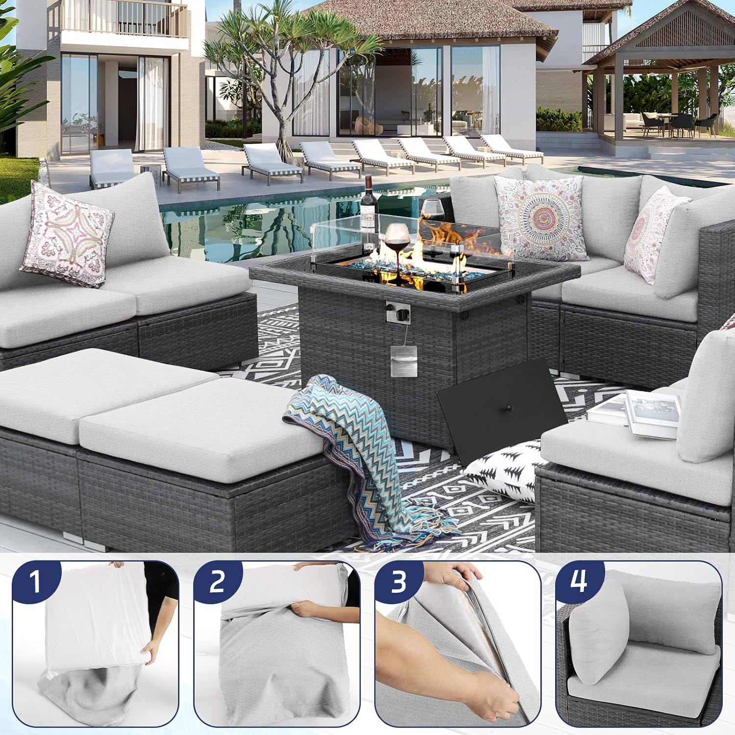 BULEXYARD Patio Sofa Cushion Covers Replacement for Outdoor Furniture Set Cushions Cover Backrest Pillow Covers (Light Grey, 662)