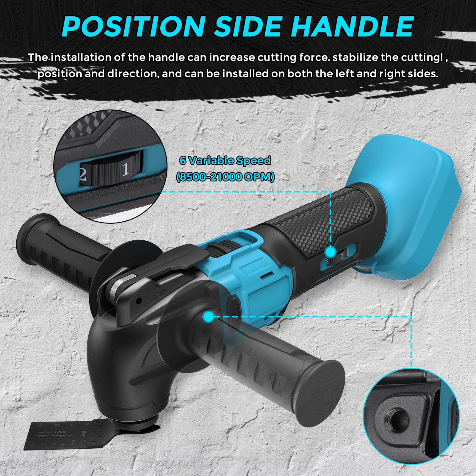 WingFly Strumento Multifunzione Compatibile con Makita 18V Batteria, Oscillante Multitool 6 Velocità Regolabili (Numero di Oscillazioni 8500 – 21000 Minuti¹ Senza Batteria)