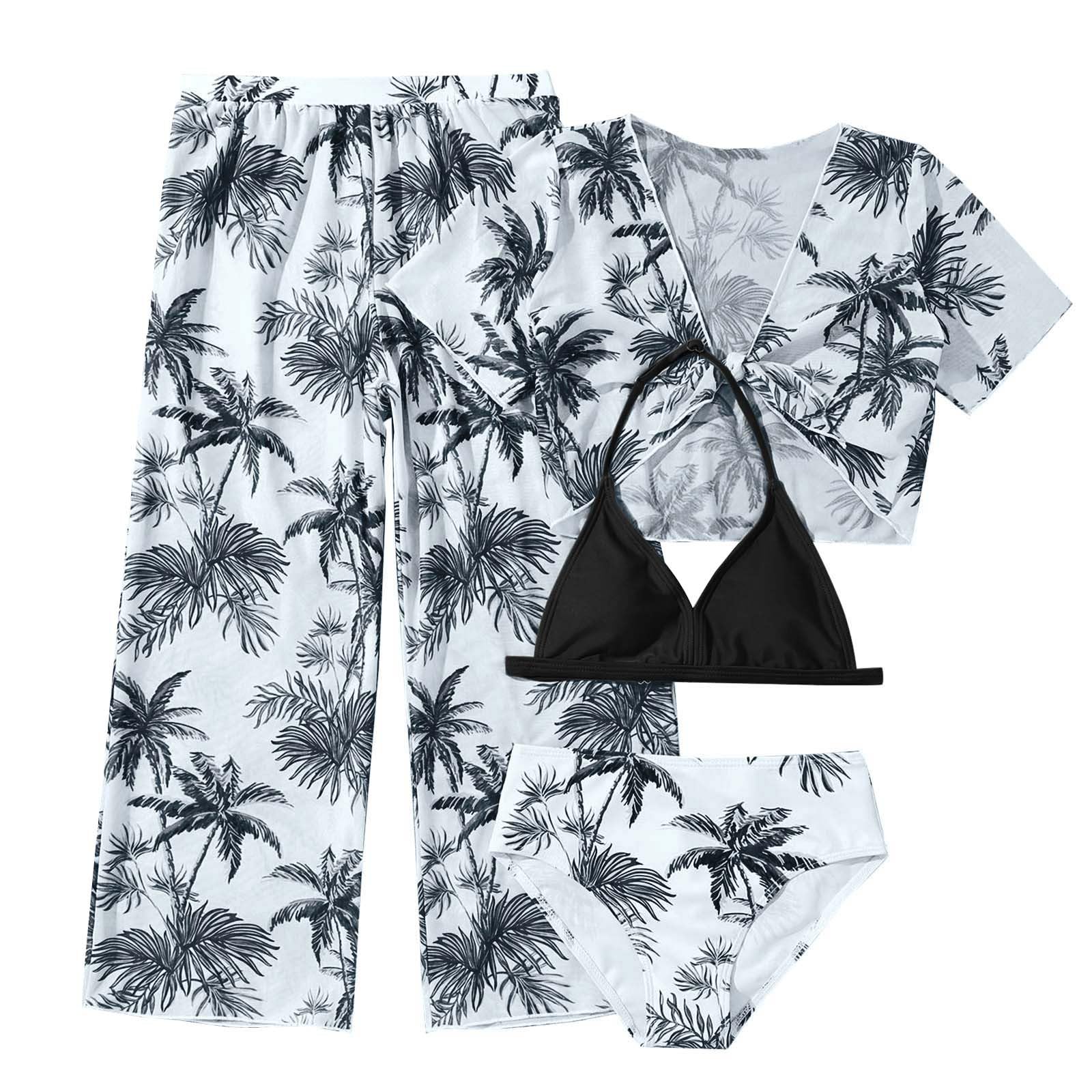 Cokbyavla Girls 40Black ' 3 Piece Swimsuit Tropical Print,Sport 3 Piece Bikini Set For Teen-Ager Swim Cover Up Wrap Skirt Tween Swimsuits Thick Straps Kids Bikin(,8-9 Years)