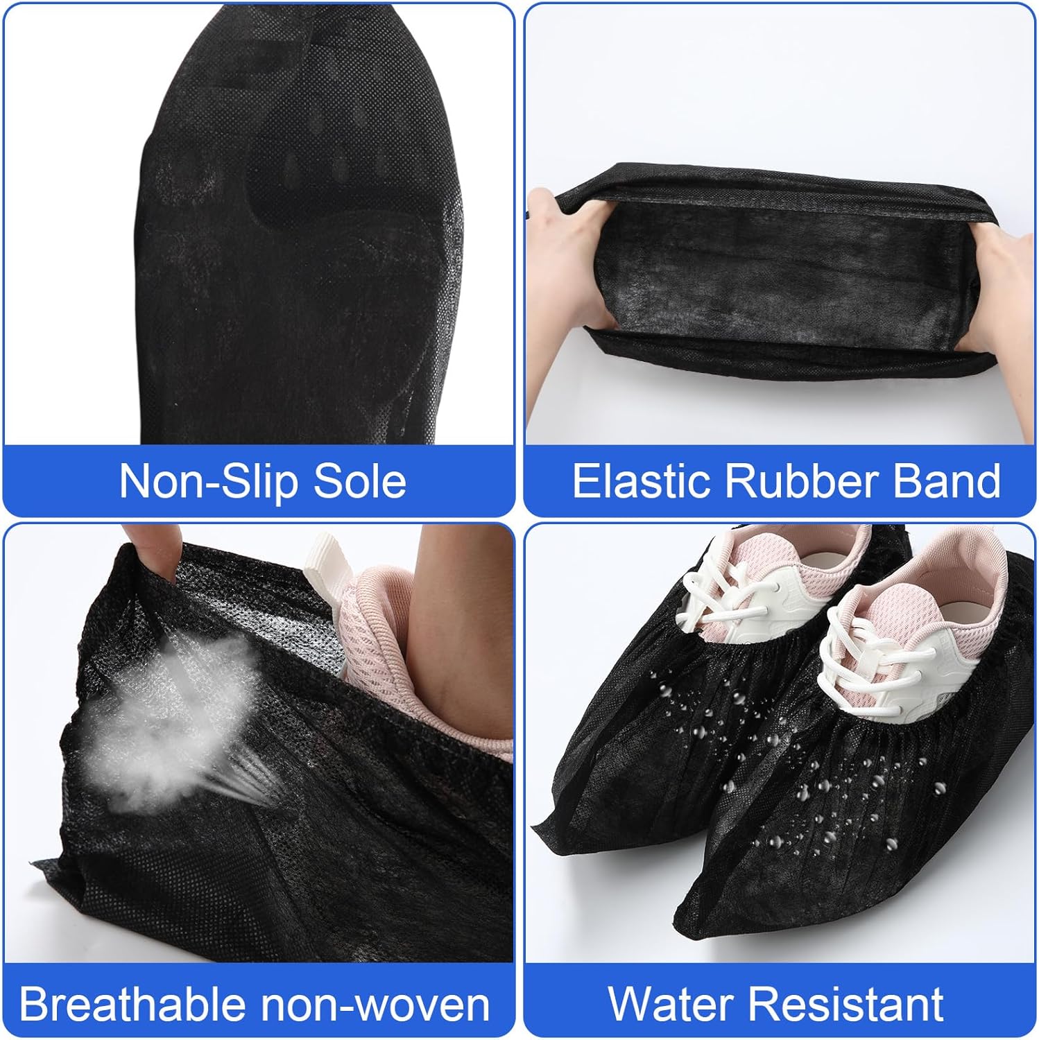 Vabean 1000 Pieces Disposable Shoe Covers Non Slip Dust Proof Recyclable Durable Thick Extra Disposable Boot Covers for Carpet Floor Protection Construction Offices, One Size Fit Most(Black) - Image 3
