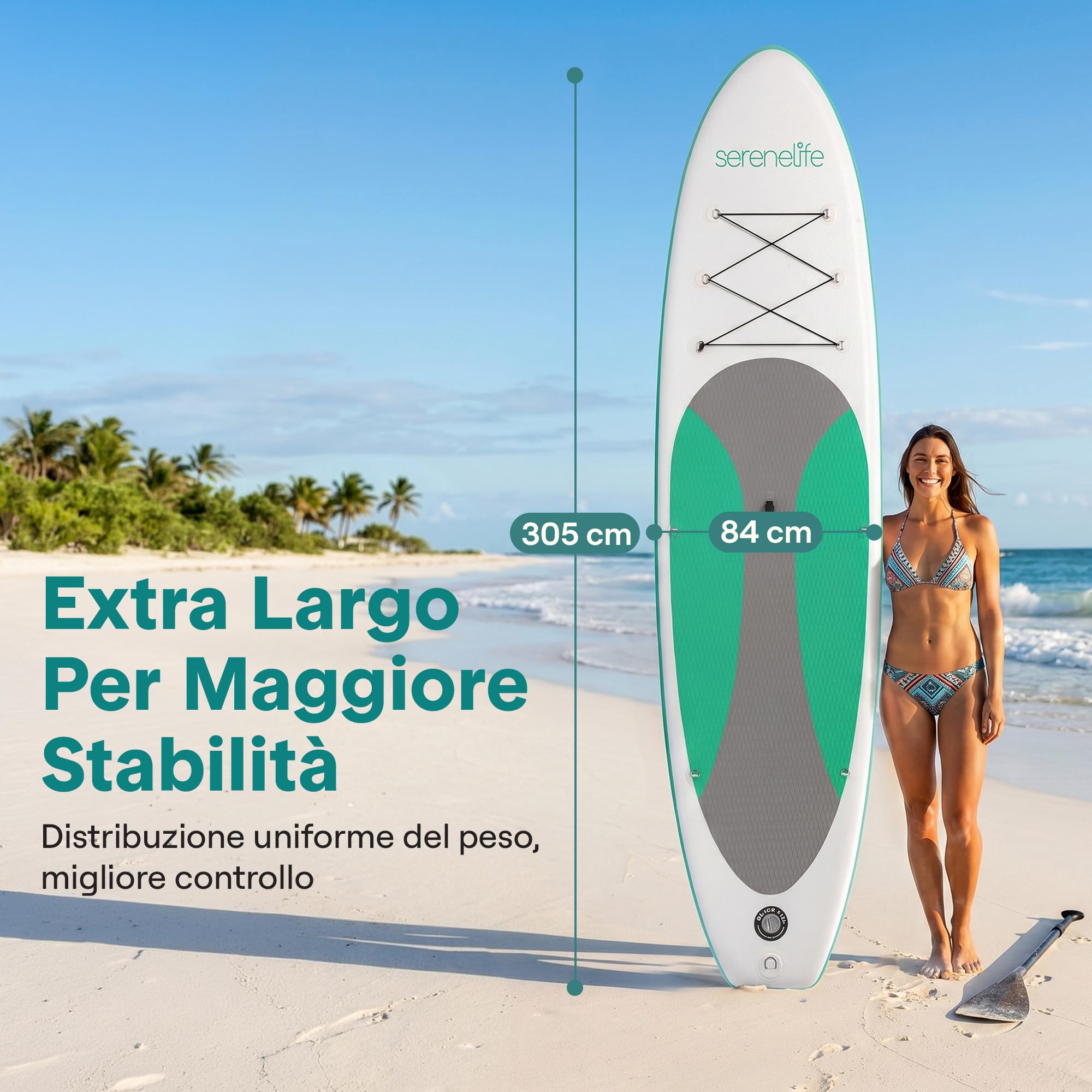 SereneLife SUP Gonfiabile, Tavola SUP, Stand Up Paddle Board, Design Largo e Stabile con Deck EVA Antiscivolo, Accessori Premium Inclusi, per Adulti, Giovani e Principianti