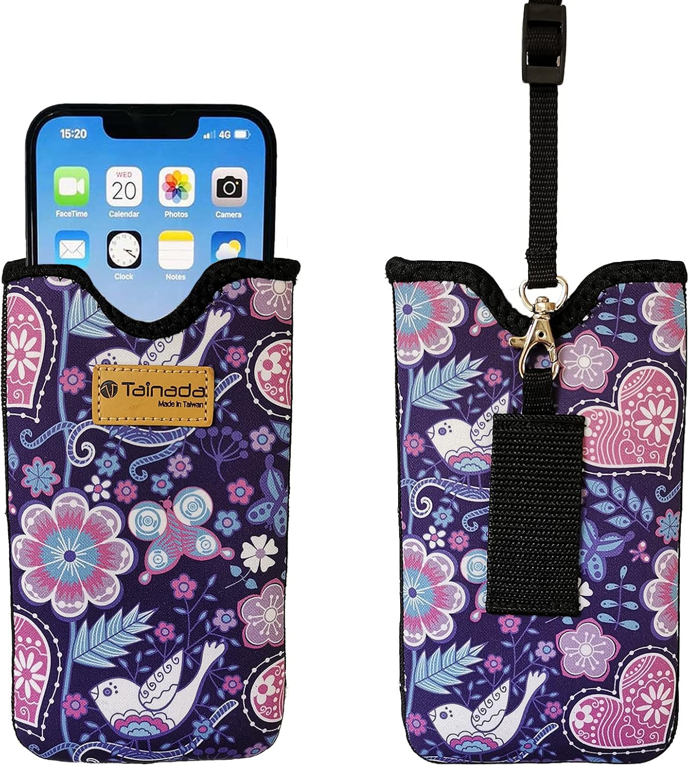 Tainada Neck Cellphone Sleeve Carrier w/Belt Loop (Floral Pattern Purple)