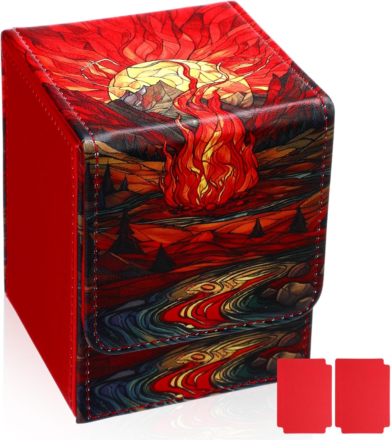 Wonderjune Leather Card Deck Case Compatible with MTG Cards Holds 120+ Trading Cards Strong Magnet Storage Card Box with 2 Dividers Compatible with TCG CCG(Purple,Horizontal Skull)
