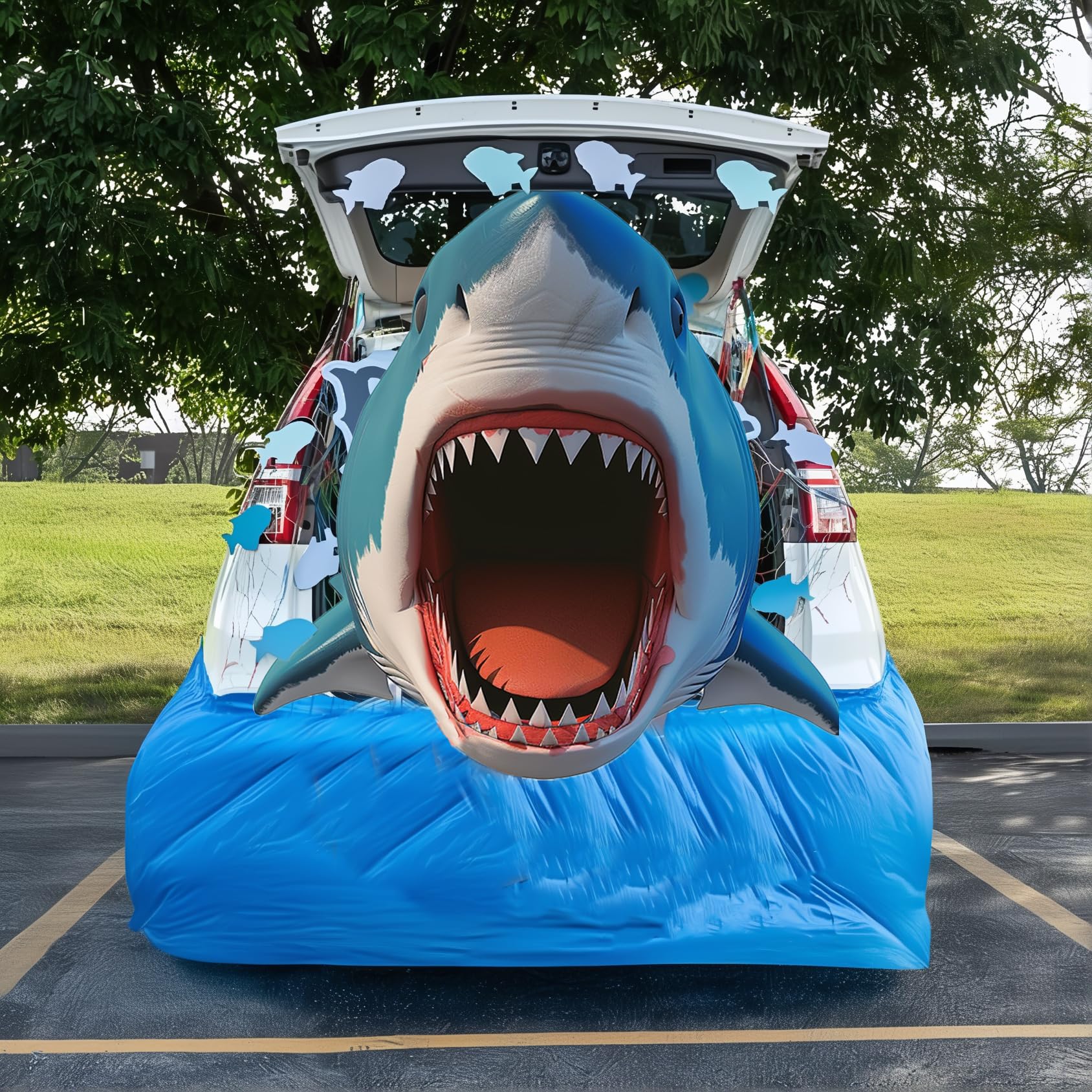 MoimTechTrunk or Treat Decoration for SUV, Shark Monster Trunk or Treat Car Archway Garage Decor Halloween Outside Car Decor Exterior (Shark)