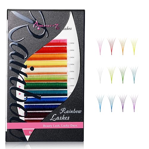 Miniatura 9 de Beauty7 Extensiones de pestañas de colores arcoíris Easy Fan 12 colores, extensiones de pestañas autoaplicables, extensiones de pestañas degradadas,