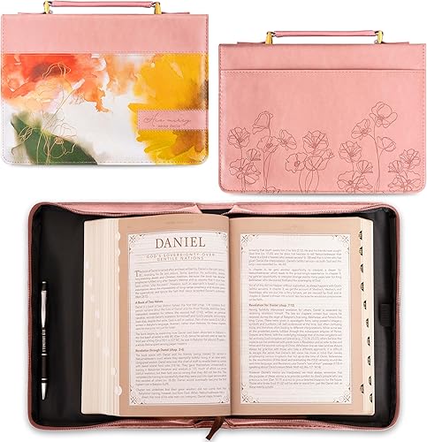 Christian Art Gifts Funda de cuero vegano para la Biblia para mujer His Mercy Never Fails - Lam. 322 Escrituras inspiradoras, bolsillos y