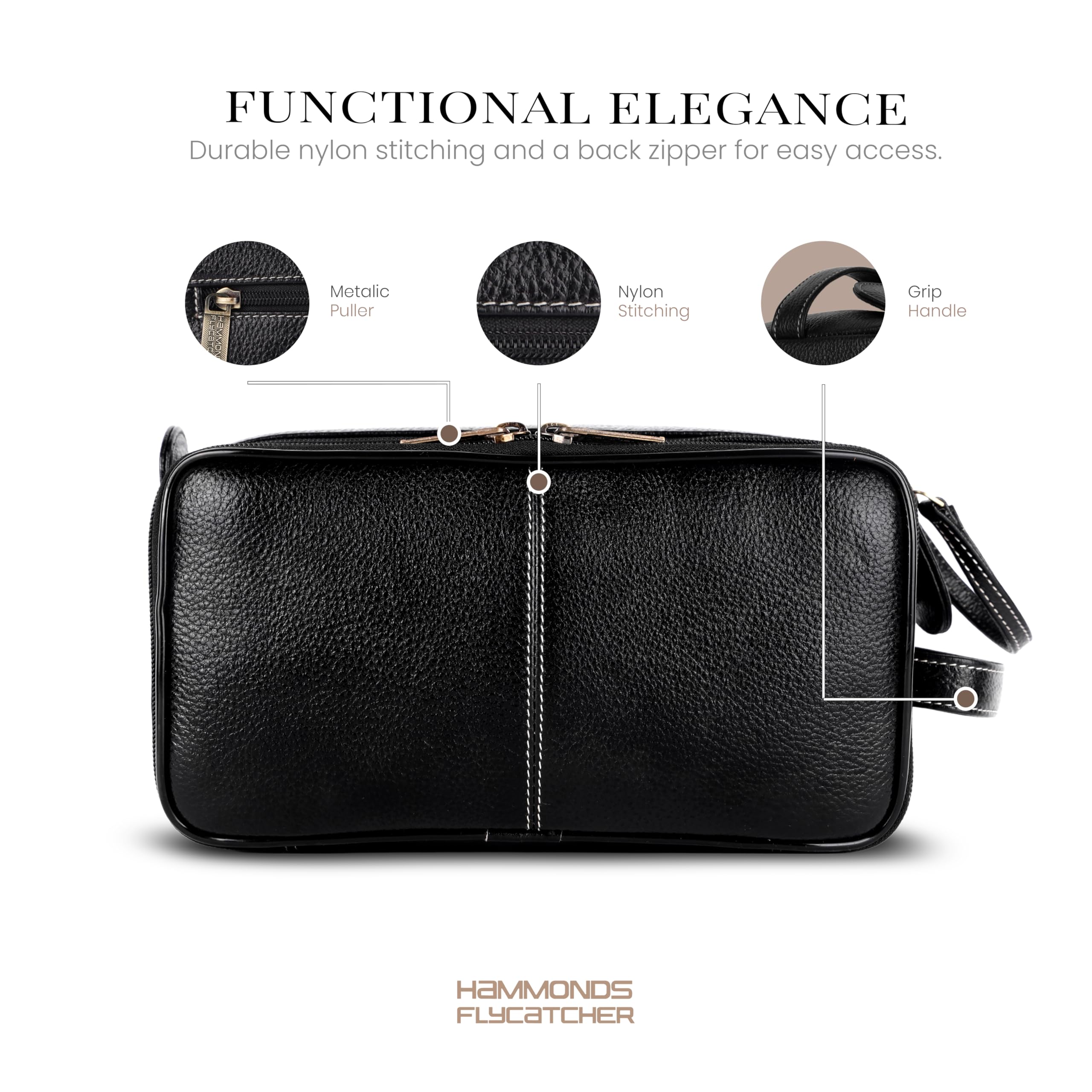 Hammonds Flycatcher Rasiertasche aus echtem Leder für Herren, Leder, Kulturbeutel, Reise-Kulturbeutel, Hygiene- und Pflege-Set, Organizer, tierversuchsfreies Leder und handgenähter Kosmetikkoffer.