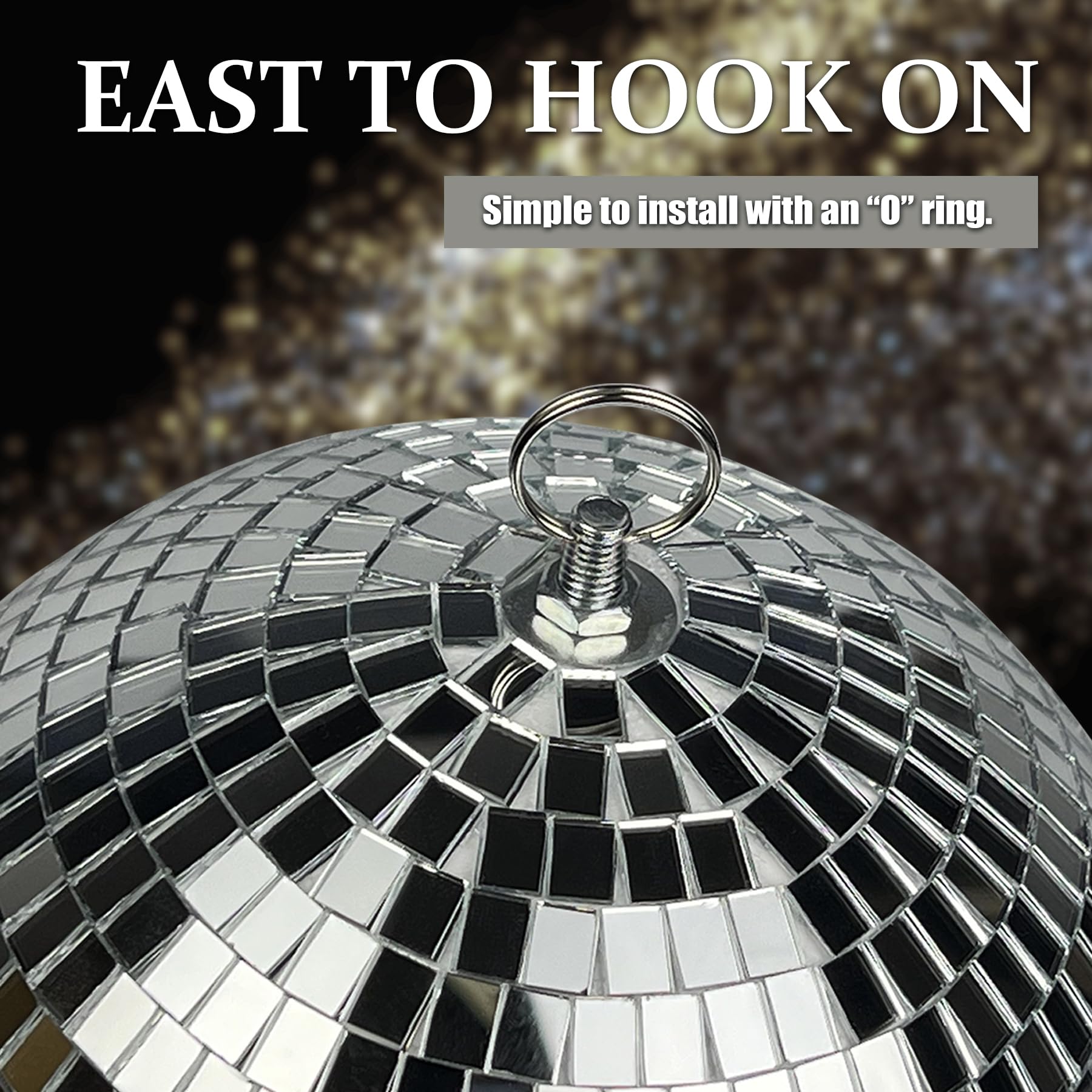 Palla da Discoteca 20 cm con Catena e Gancio – Sfera da Discoteca Specchiata Mirror Ball per Feste, DJ, Club ed Eventi, Argento