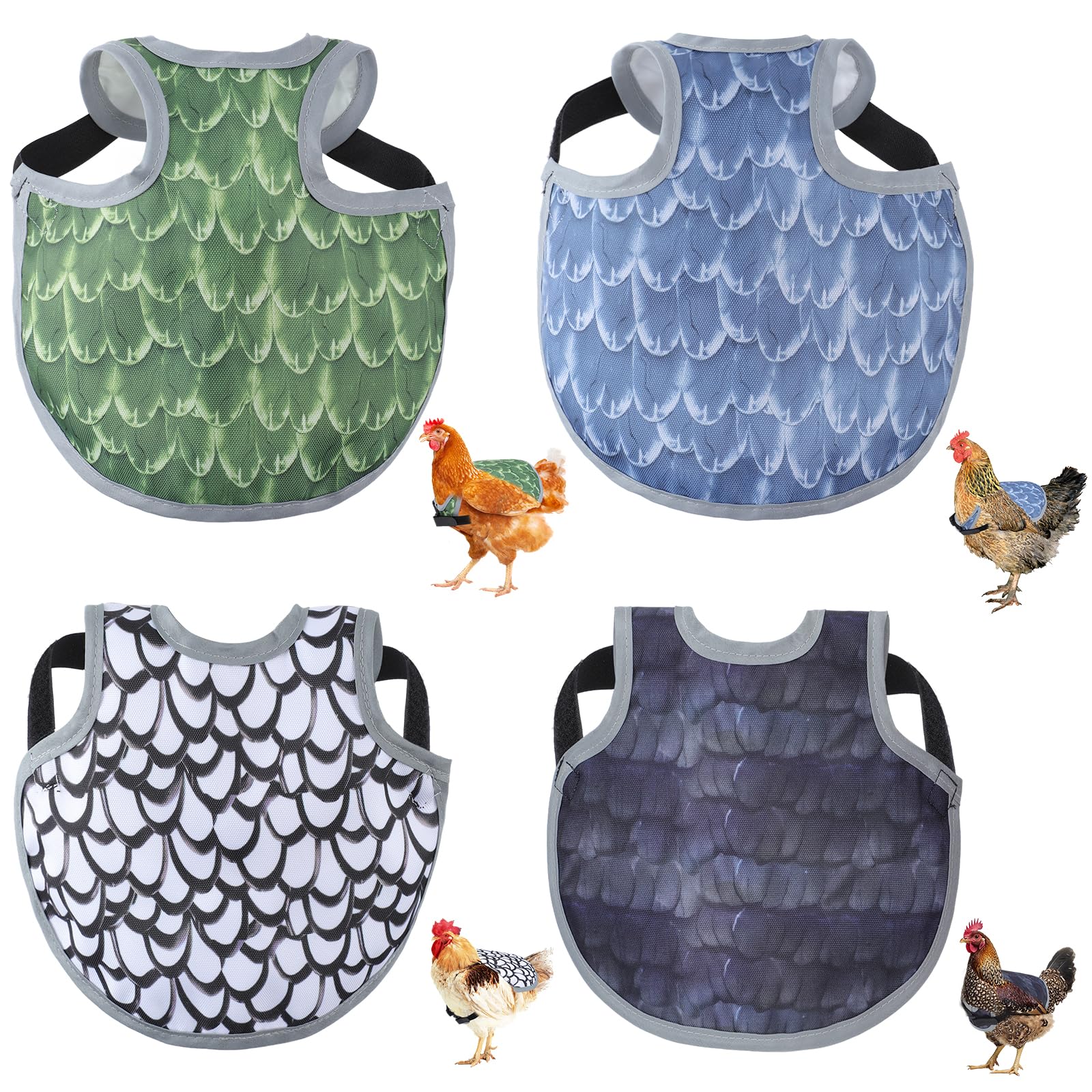 Chicken Saddle for Hens, Laelr 4 PCS Chicken Apron Back Protector for Hens, Waterproof Hen Saddle Chicken Vest with Adjustable Straps for Poultry Back Feather Protection, Easy to Wear