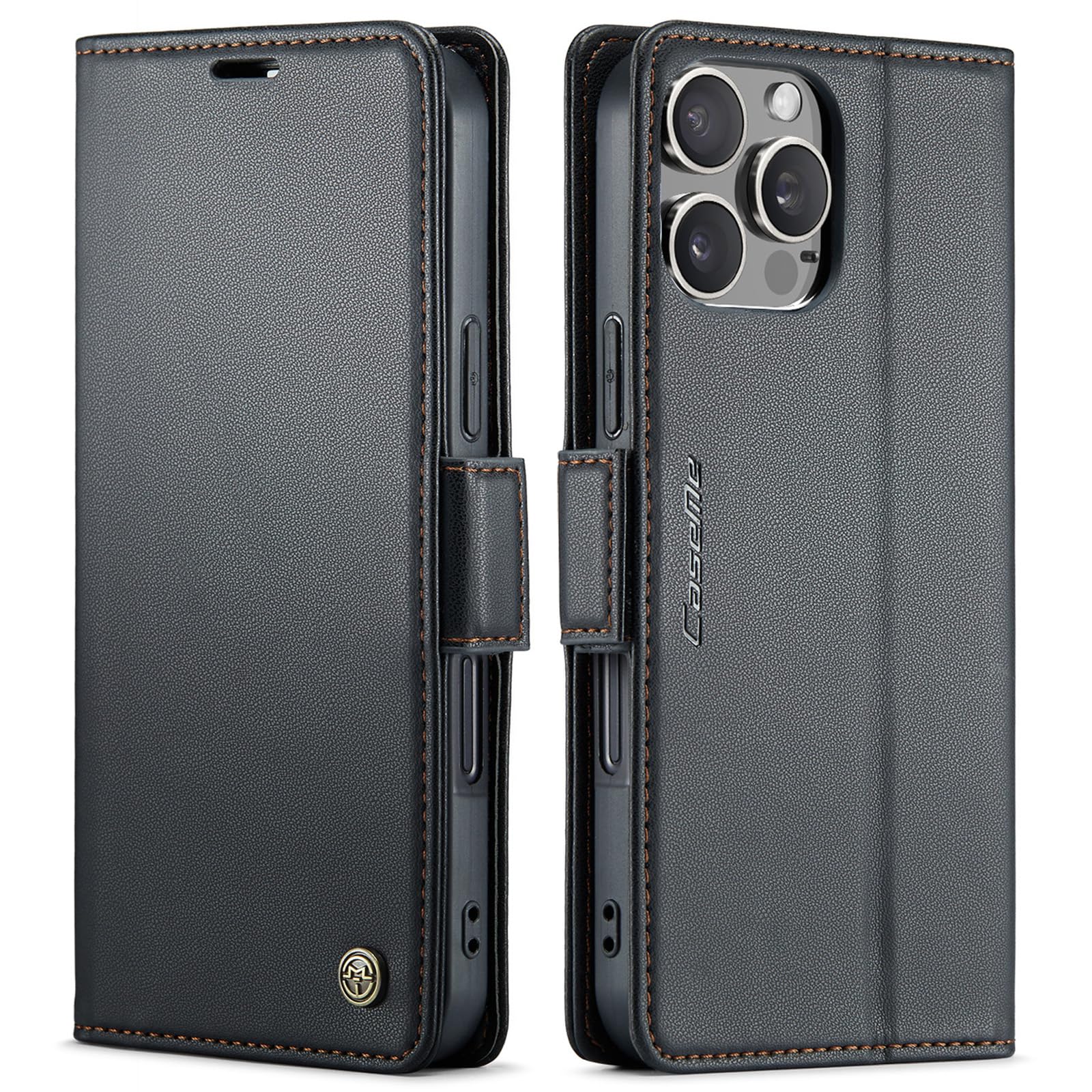 QLTYPRI Wallet Case for iPhone 16 Pro Max, Premium PU Leather Magnetic Flip Folio Case with RFID Blocking Credit Card Slots Kickstand Shockproof Protective Phone Case Cover - Black