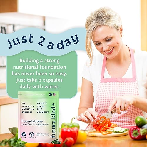 Miniatura 8 de Future Kind Multivitamínico sin carragenina para mujeres y hombres con omega-3, B12, D3, zinc, yodo, magnesio, K2 y selenio, vegano, bolsa