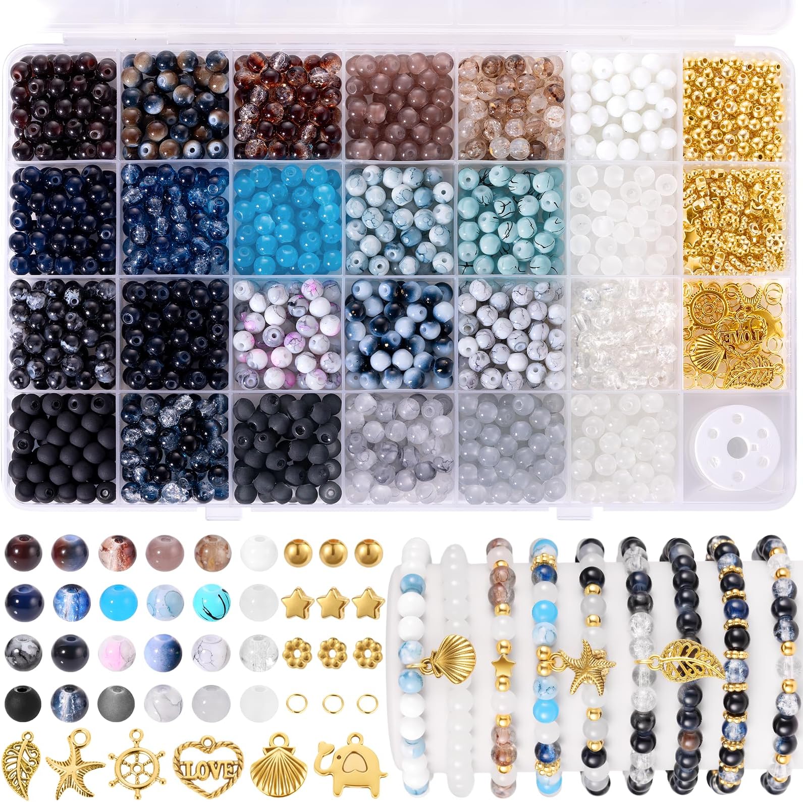 Funtopia 1200 x 6mm Round Glass Beads for Bracelets