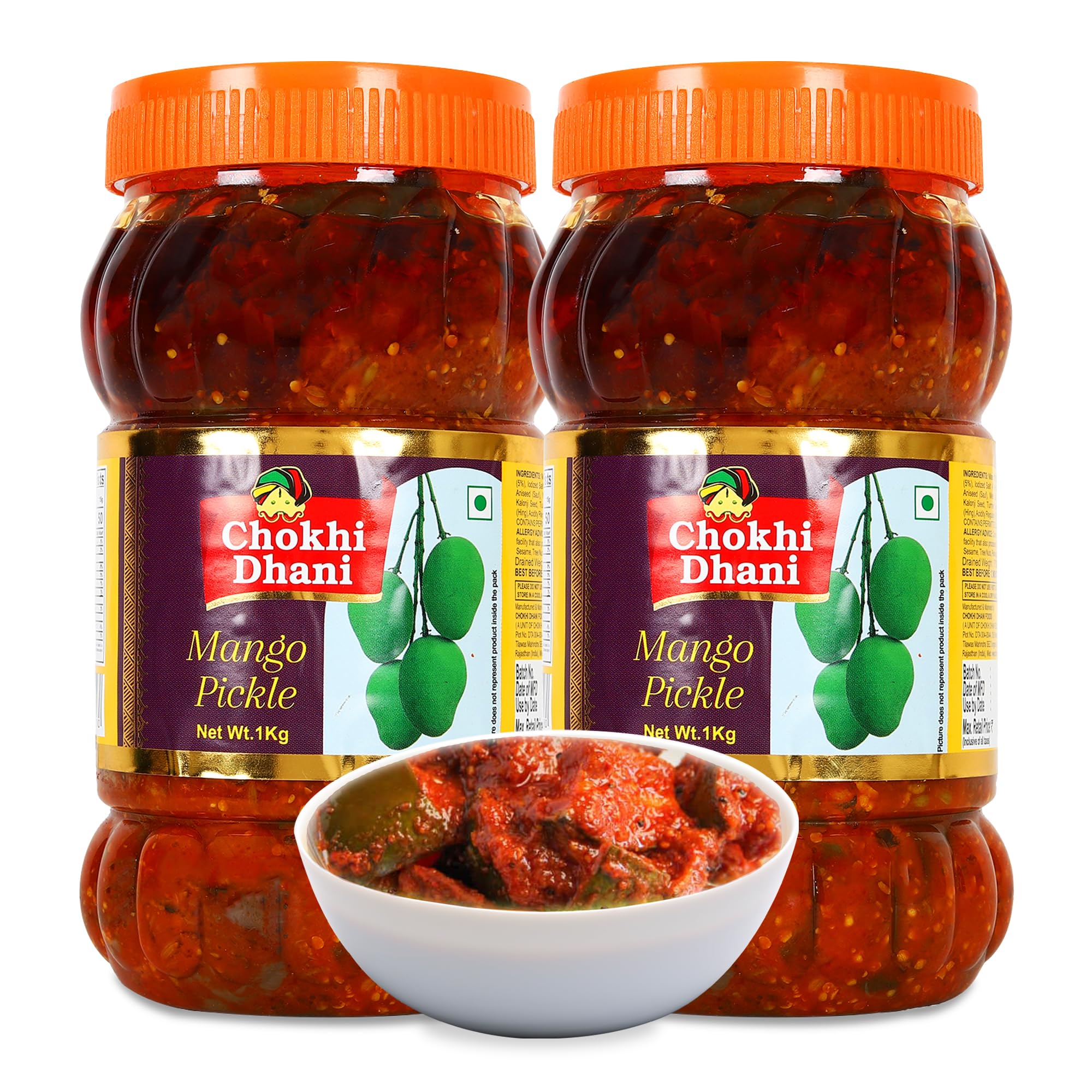 Chokhi Dhani Mango Pickle Pack of 2 (1kg Each) | Aam Ka Achar | Spicy & Tangy Indian Pickle in Mustard Oil | Traditional Homemade Taste