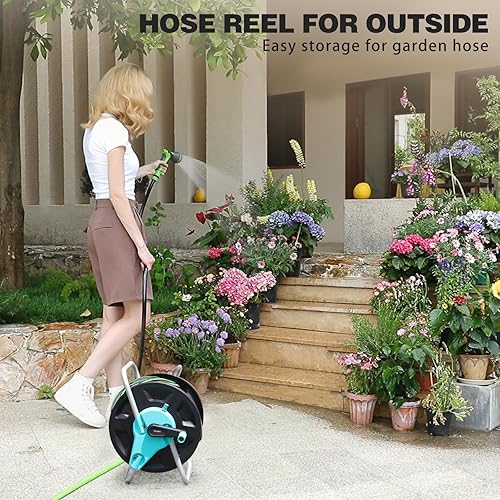 Miniatura 6 de Carrete de manguera de jardín, soporta hasta 50 a 130 pies de manguera de 58 pulgadas, carrete de manguera de agua montado en la pared, soporte de