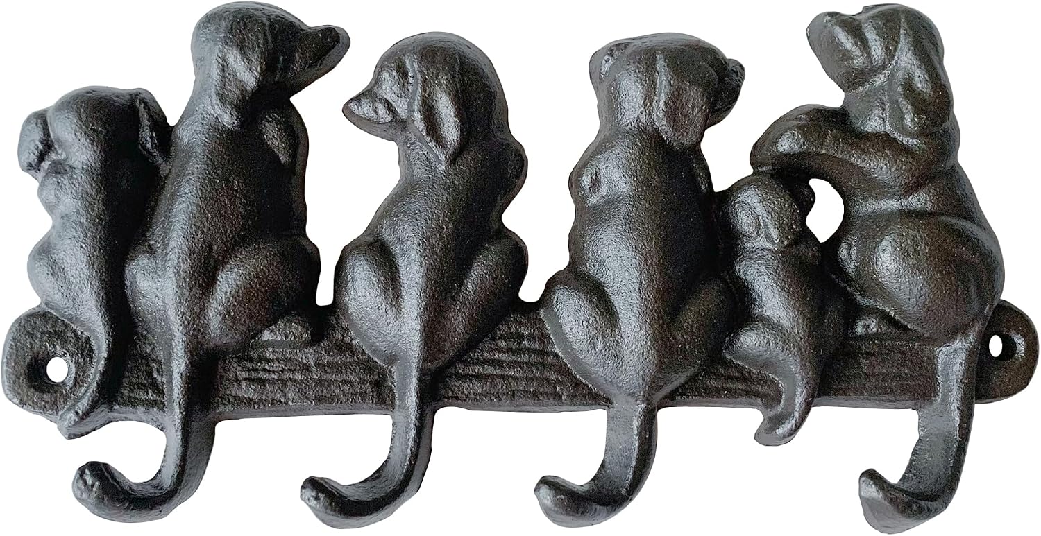 Rustic Animal-Shaped Decorative Wall Hook Rack Hangers for Hanging Clothes, Coats, Towels, Keys, and Hats, Antique Cast Iron Mounted Wall Hooks (Dog)