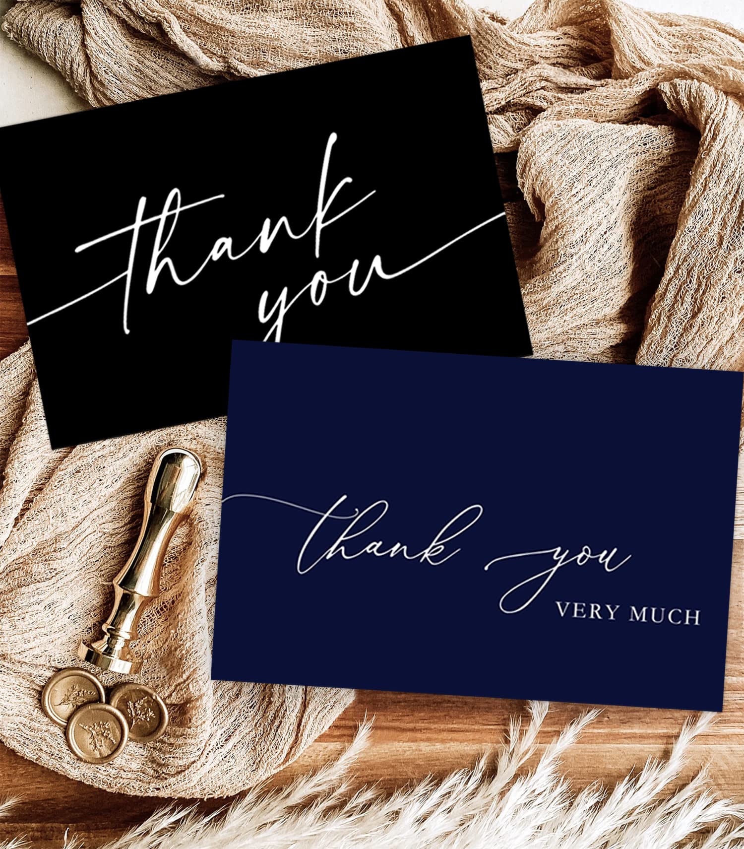 PaperPark Thank You Card with Kraft Envelopes and Matching Stickers,Blue and Blackï¼ˆ100-Countï¼‰ 4Ã—6inch,Simple Design | Suitable for Business,Baby Shower,Wedding,Small Business,Graduation,Bridal Shower