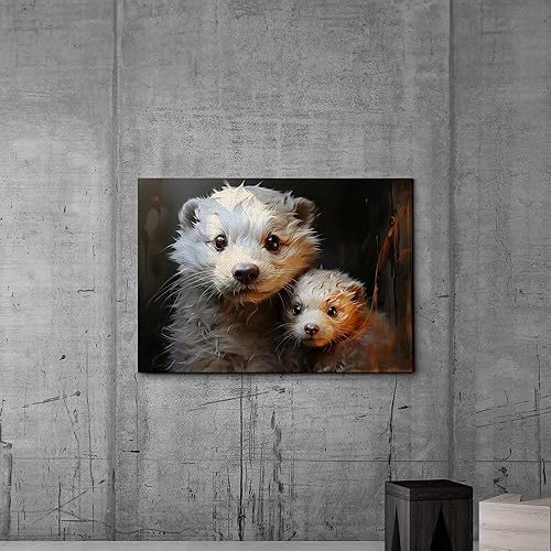 Miniatura 4 de Fox Mother Cub Print, In The Style Of Stencil,Based, Ivory, Kids Wall Art, Kids Wall Art Display, Mom And Baby Animal Art Print, Canvas, Art Print