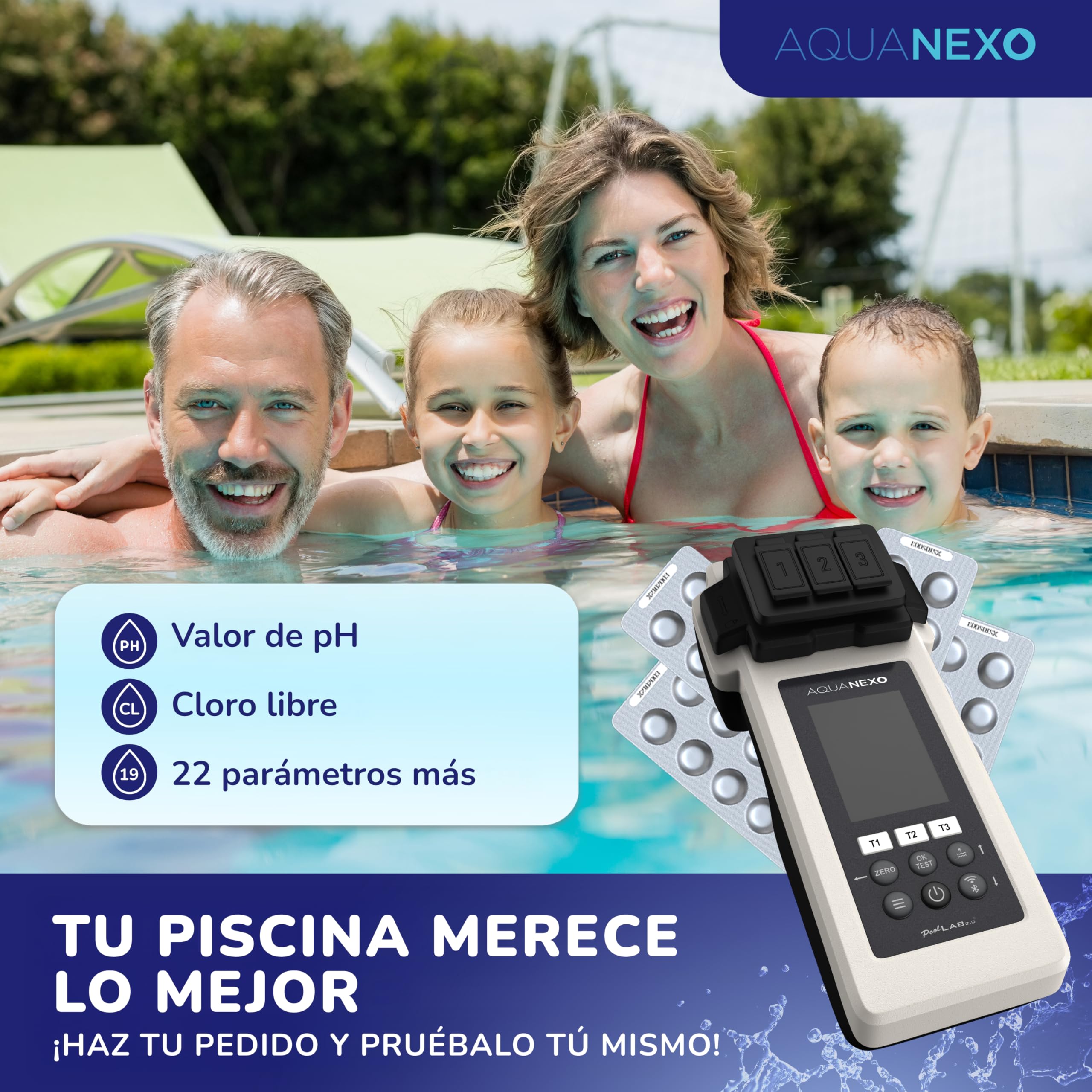 Poollab 2.0, incluye 240 comprimidos de prueba, cloro y pH, probador de piscinas, piscinas infantiles, hidromasaje