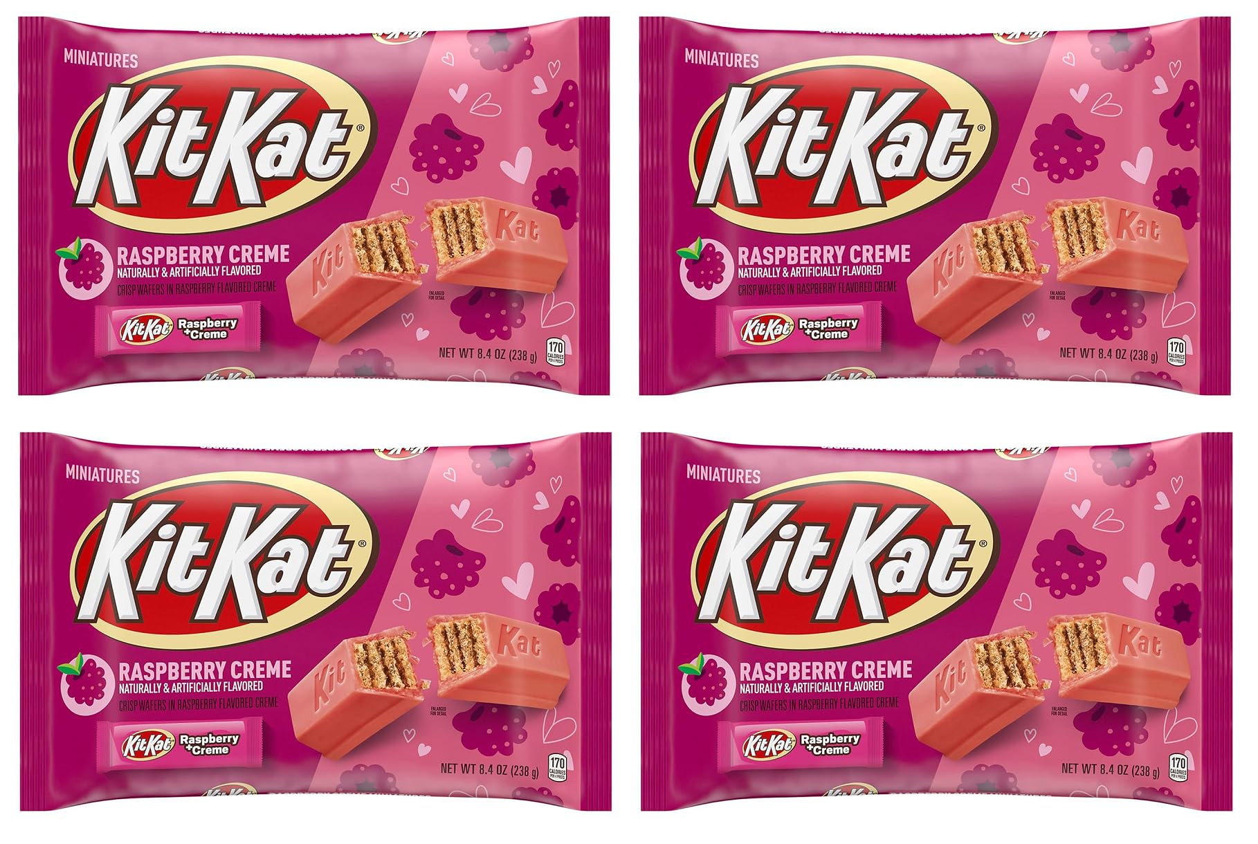 SnacksKIT KAT Miniatures Holiday Candy Raspberry Crème Wafer Bag, 8.4 Oz. (Pack Of 4)