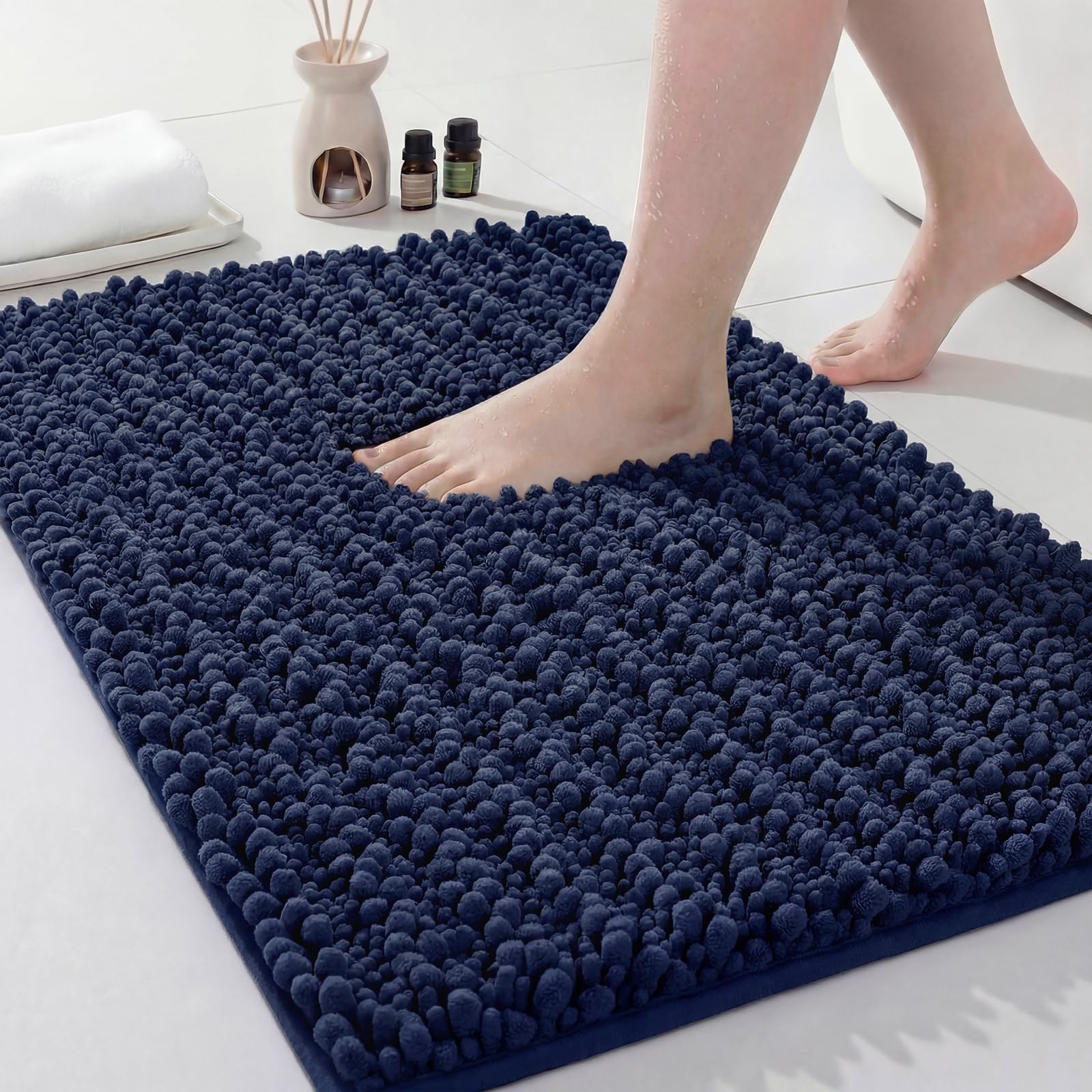Disolla Luxury Chenille Bath Mat Navy Blue