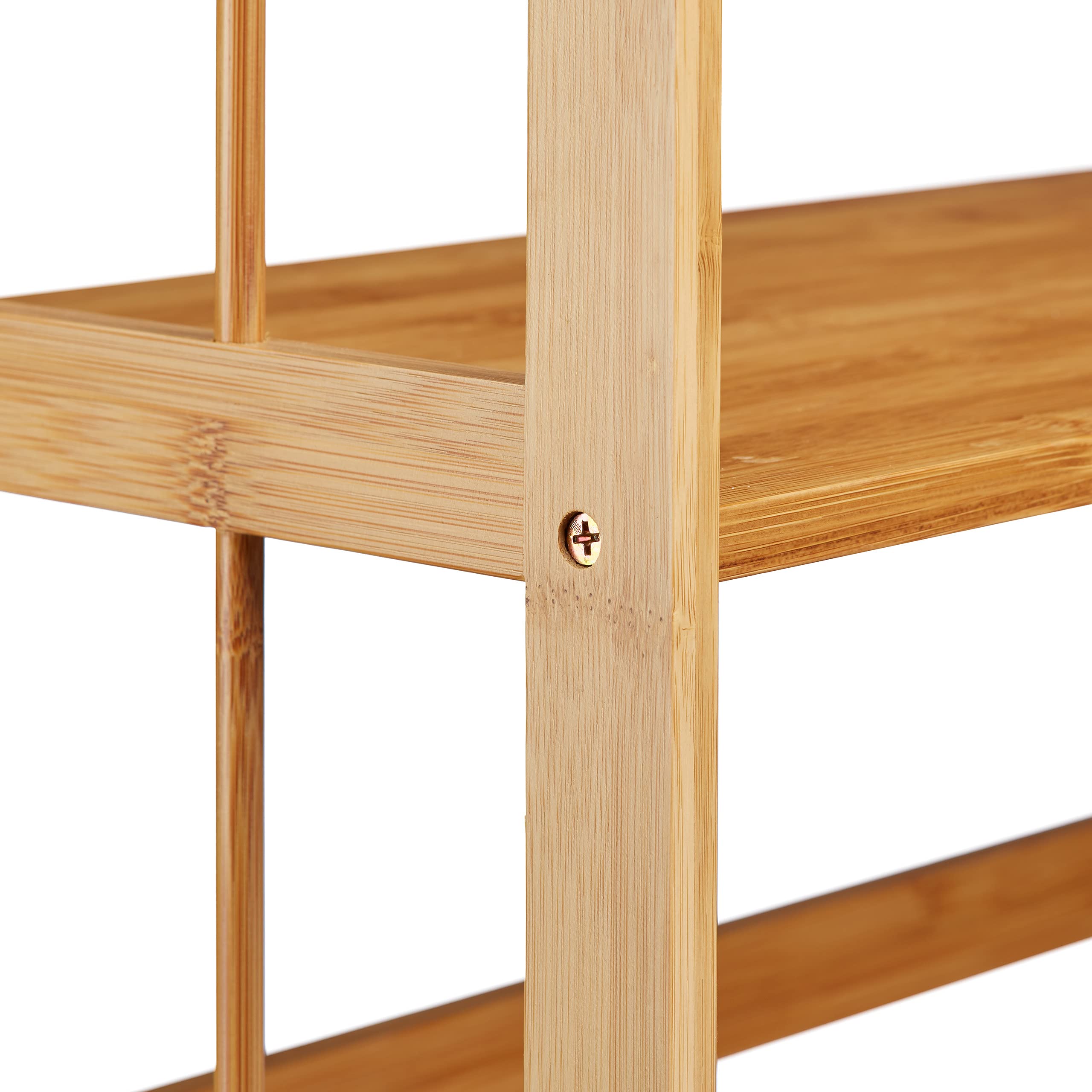 Relaxdays Libreria in bambù, Legno, 3 Mensole, H x L x P: 88 x 55 x 26 cm, Scaffale Bagno, Scarpiera da Terra, Naturale