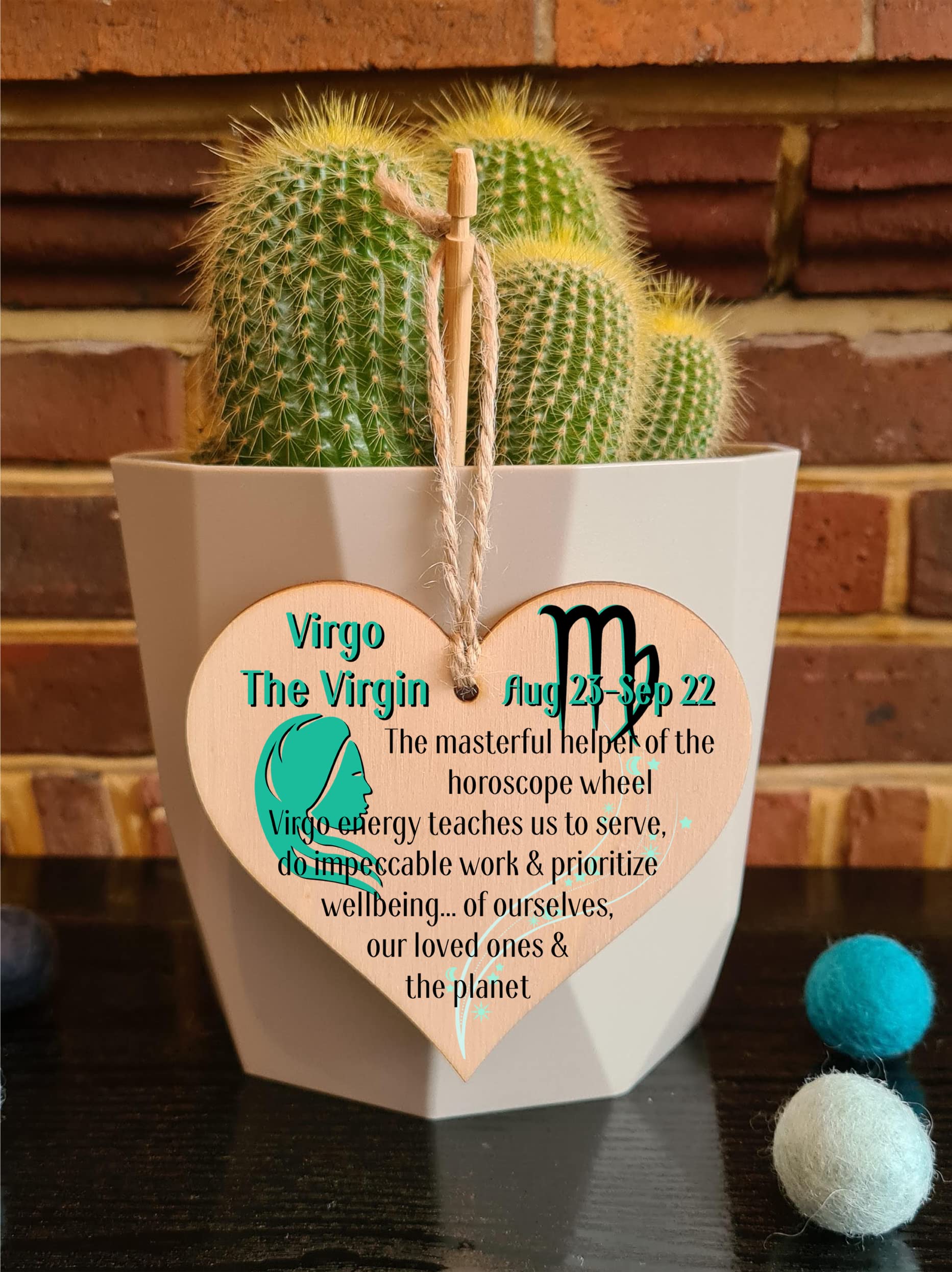 Handmade Wooden Hanging Heart Plaque Gift Signs of the Zodiac Virgo Astrological Star Sign Keepsake Card Alternative - Image 4