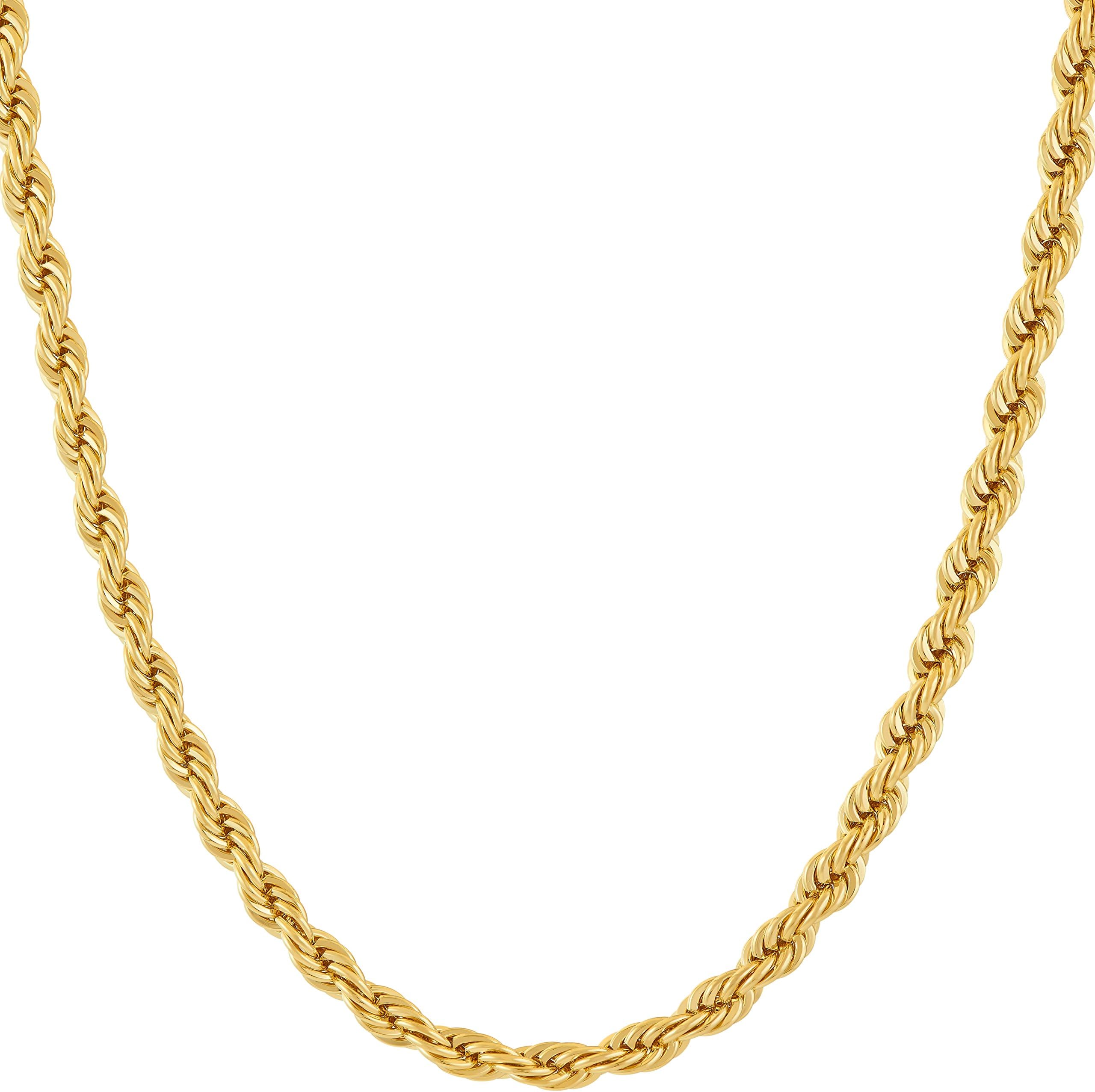 Gold Rope Chain for Men & Women - Diamond Cut 24k Real Gold Plated Gold Necklace - Lifetime Replacement - Durable Clasp - 4mm