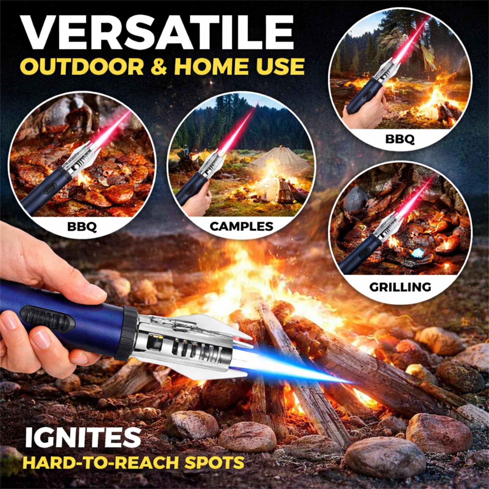 Lux Blaze Lighter, Luxblaze Plasma Lighter, Adjustable Windproof Torch Lighter with Safety Lock, High-Heat Outdoor Flame for Camping, BBQ, Candles, Welding, Baking, Outdoor Cooking (Black2pc) — view 4