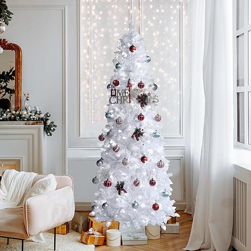 Miniatura 8 de MUPATER Lápiz delgado de 6 pies para nieve, preiluminado con luces, árbol de Navidad artificial flaco con soporte para decoración navideña en