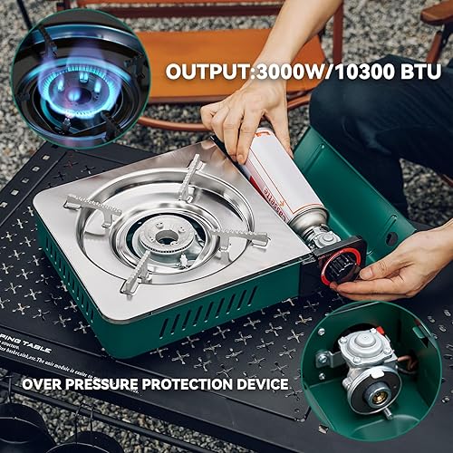 Miniatura 4 de ONLYFIRE OUTDOOR LIVING Estufa de gas butano con funda de transporte, estufa portátil para campamento, control de calor preciso, estufa de