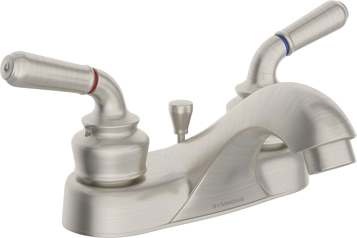 Symmons SLC-9612-STN-1.5 Origins 4 in. Centerset 2-Handle Bathroom Faucet with Drain Assembly in Satin Nickel (1.5 GPM)