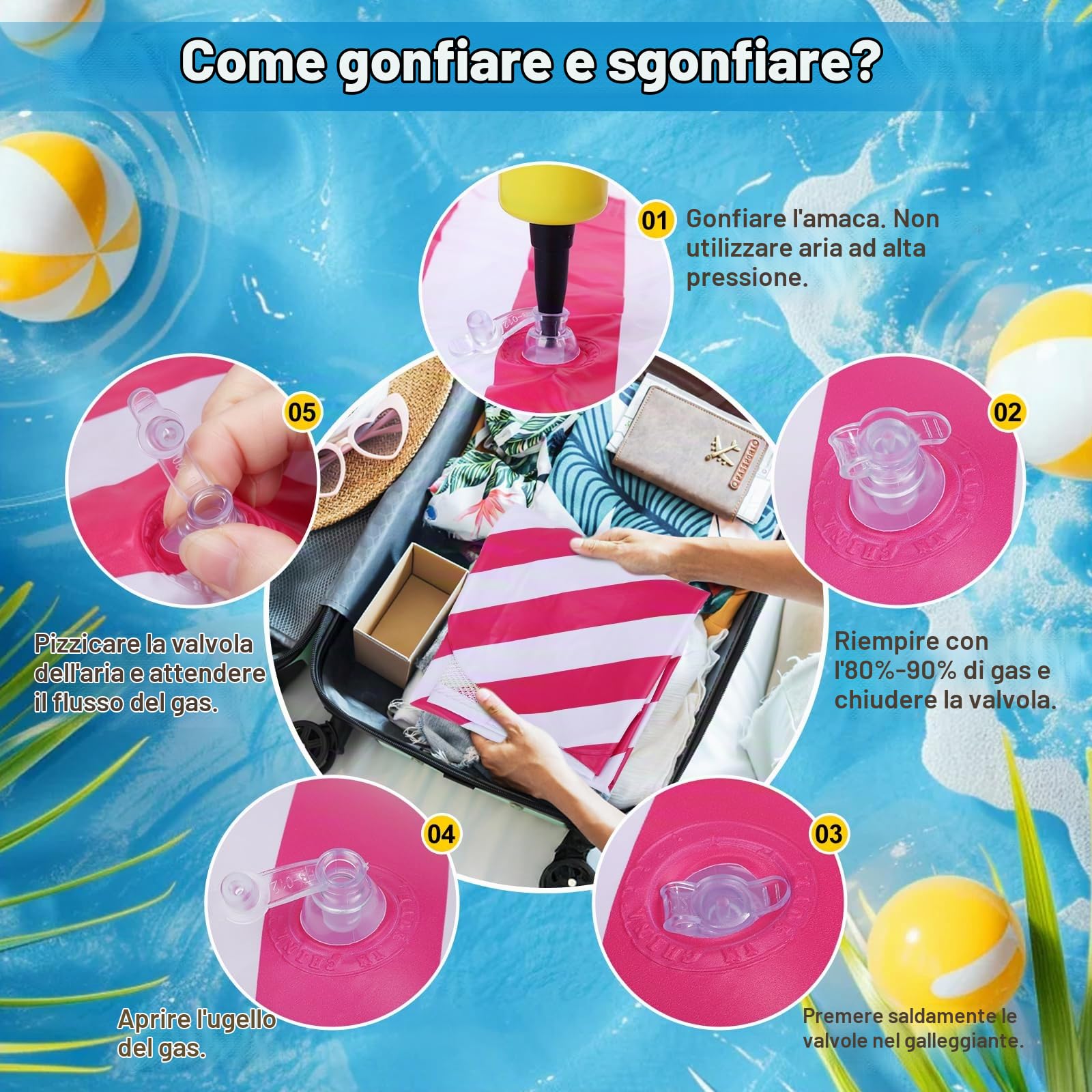 2 Pezzi Amaca Galleggiante,Materassino Gonfiabile 4-in-1 con Due Pompe,130x70 CM Materassino Piscina Pieghevole,Gonfiabili Piscina Adulti,Accessori per Piscine e Spiaggia Estivi(Blu e Rosa)