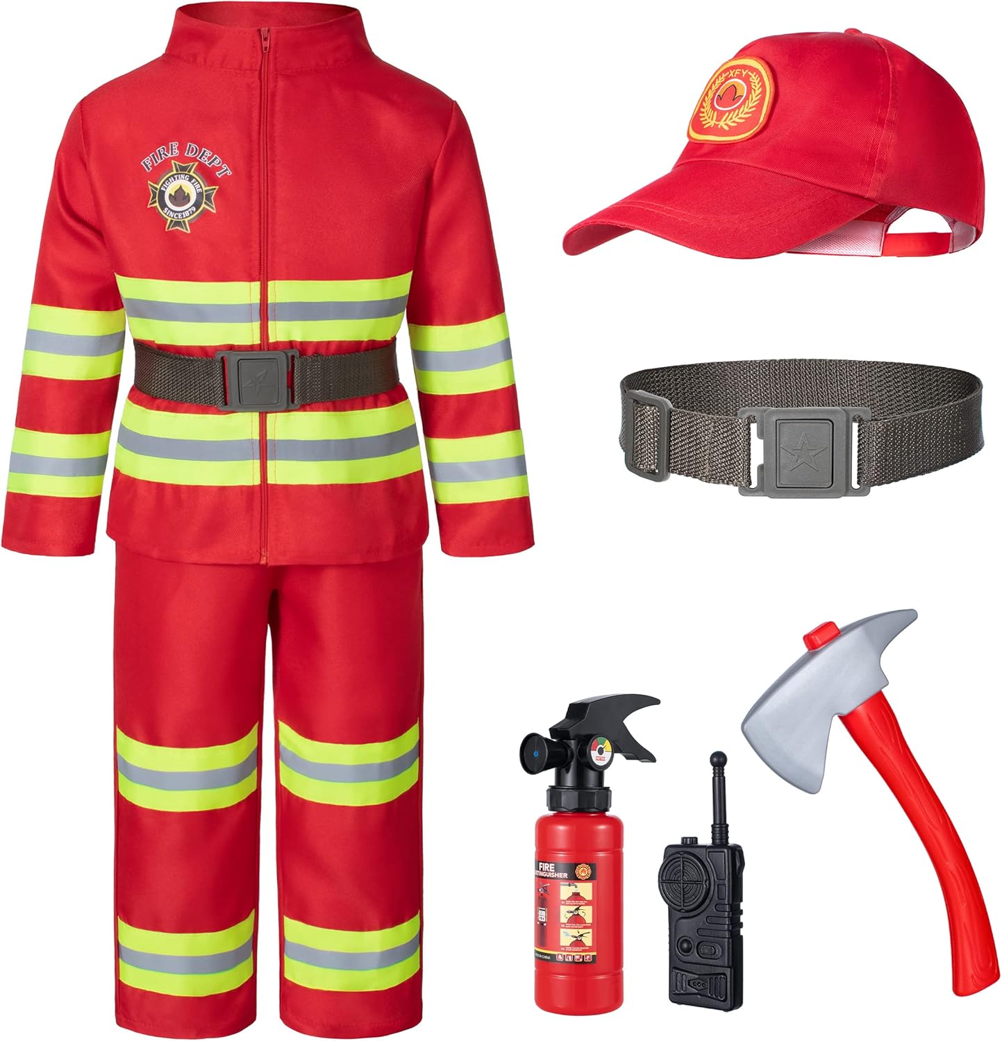 Elibelle - Disfraz infantil de bomberos, color rojo para ni&ntilde;os (14