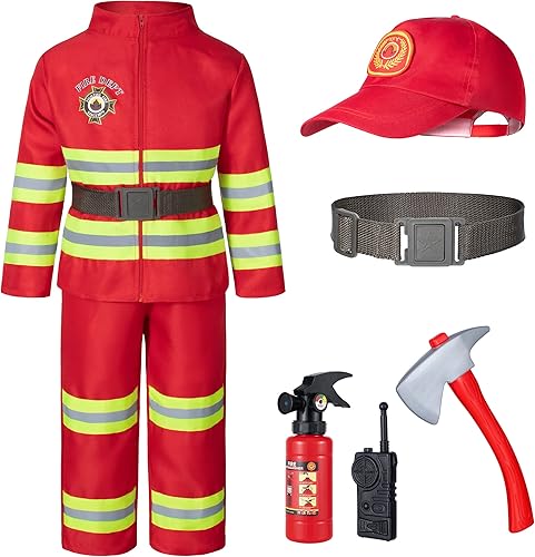 Miniatura 2 de Disfraz de jefe de bomberos para niños, color rojo (51.2 in 6-7 años), Rojo -