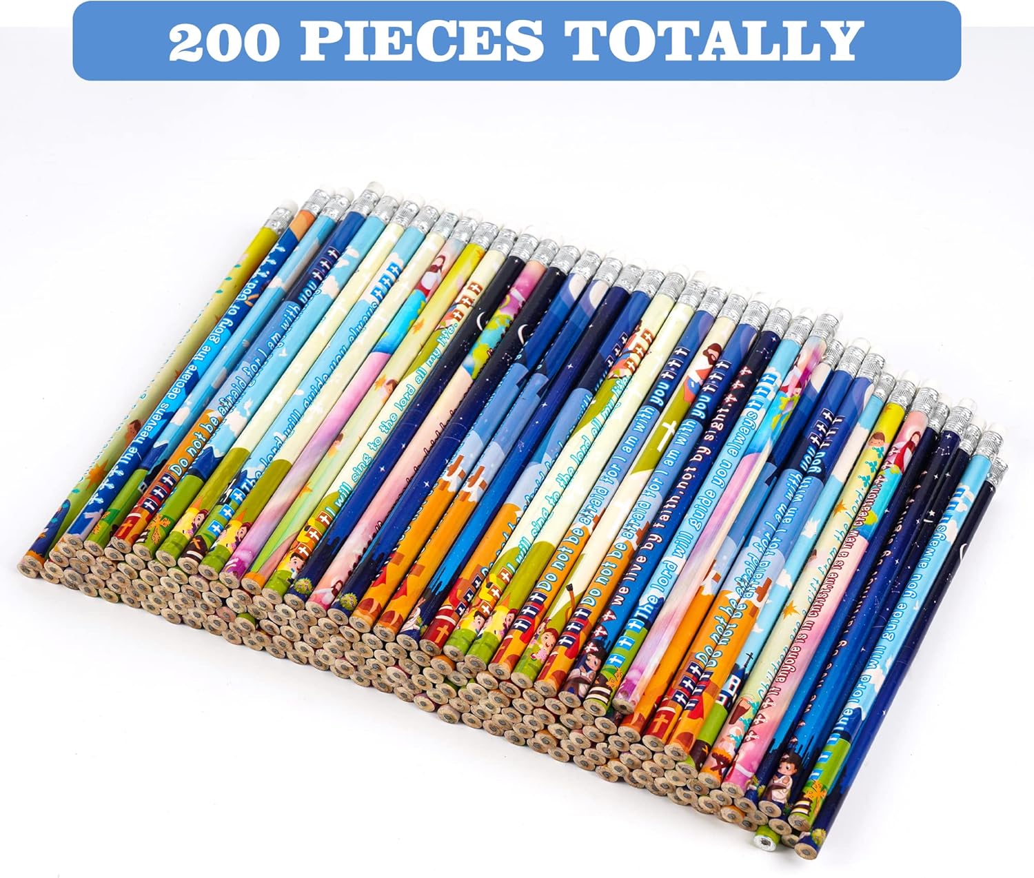 200 Bible Verses Inspirational Scripture Pencils with Hollow Cross for School & Church