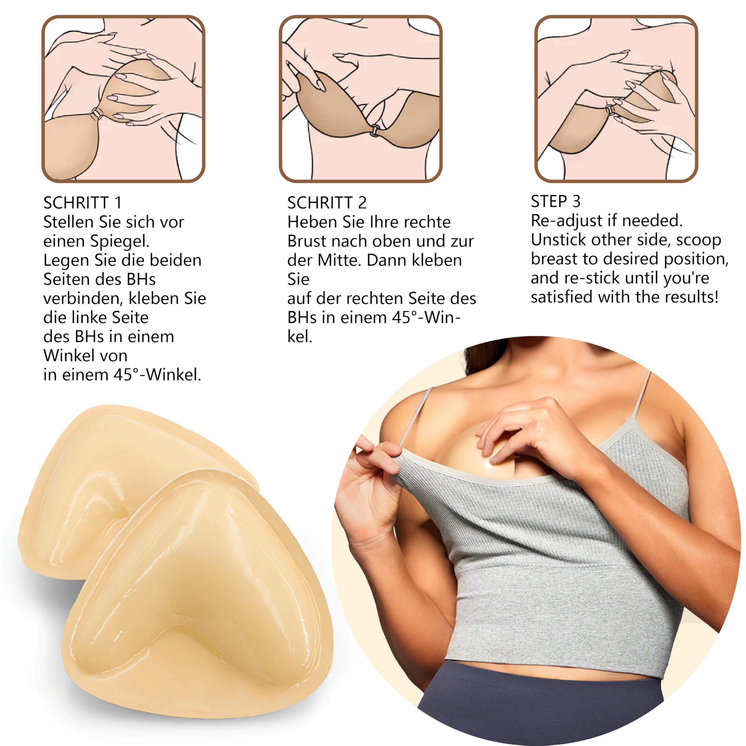 Push Up Pads, 1 paio di cuscinetti push up autoadesivi, reggiseno senza spalline, reggiseno push up pad, cuscinetti adesivi per reggiseno, reggiseni autoadesivi, 2 in 1, reggiseno, resistente