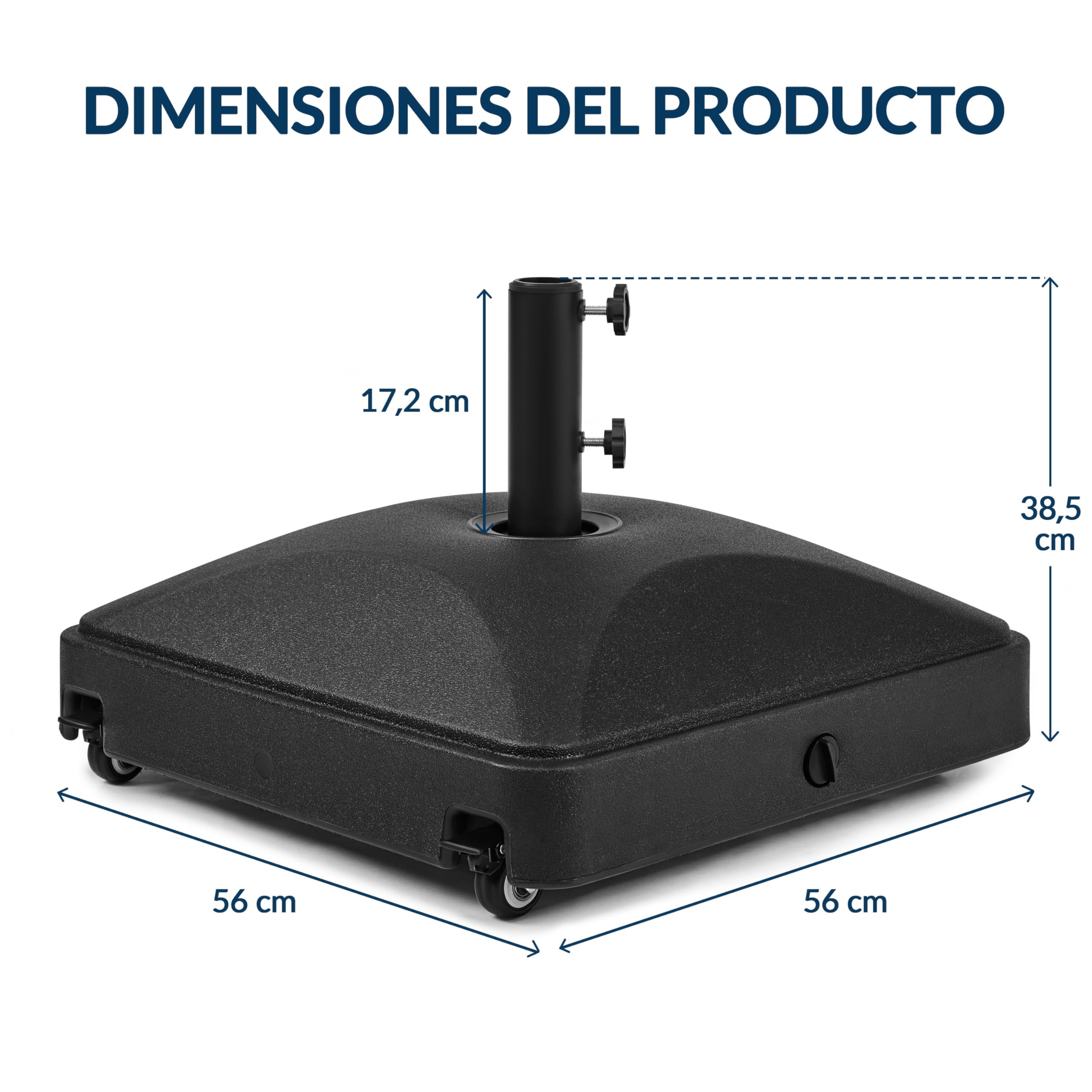 Yaheetech Base de Sombrilla Cuadrada Rellenable 37kg Agua /60kg Arena Negro | Ruedas Bloqueables, Mástiles con Tornillos de 38/48mm, HDPE Resistente a la Intemperie, Ideal para Jardín/Terraza/Patio