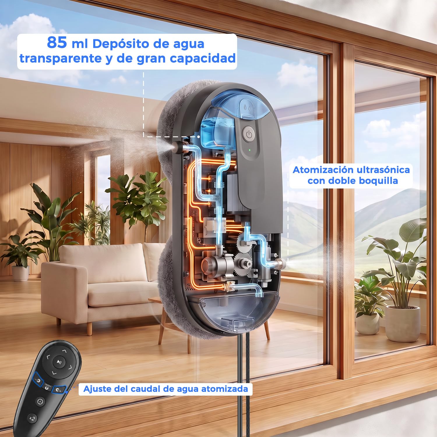 Obito X3 Robot Limpiacristales, 3 Modos de Limpieza automática, con Tanque de 85 ml, Spray Doble, Limpiador automático de Ventanas para Ventanas y Vidrio de Piso Alto