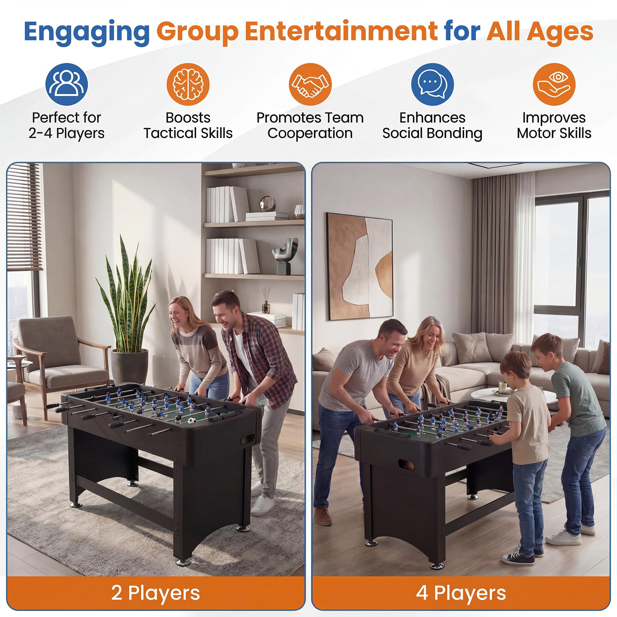GOPLUS Table Baby-Foot avec 22 Joueurs et 2 Ballons, Table de Jeu Babyfoot avec Pieds Réglables et 2 Marqueur Manuel, pour 2-4 Adultes Enfants, Réunions Familiales et Fêtes, 103 x 58 x 79 cm
