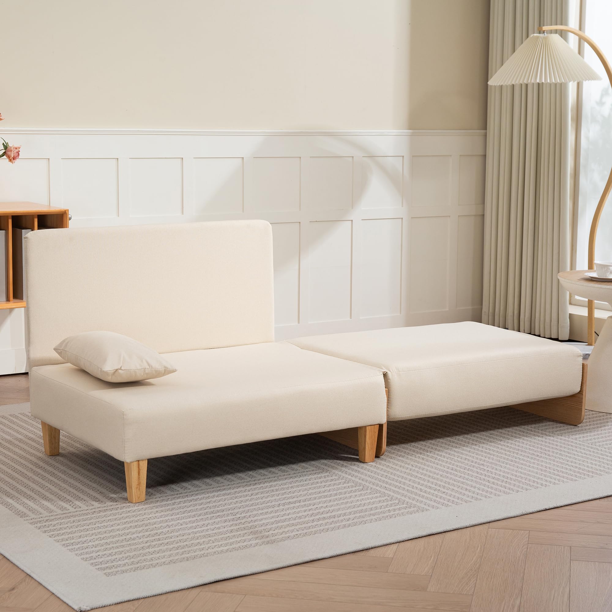 [en.casa] Sillón Covertible para Salón Seinlus Sillón Cama 2 en 1 con 2-2 Cojines Laterales y de Respaldo Butaca Acolchada Funda de Textil 81 x 88 x 68 cm - Beige