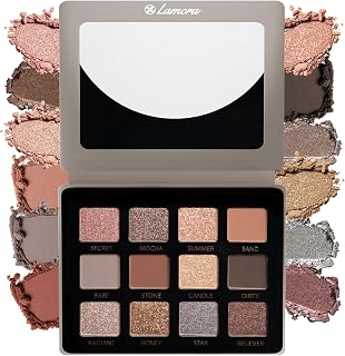 Lamora Nude Neutral Eyeshadow Palette - 12 Natural Highly Pigmented Shimmer & Matte Shades - Travel Size Makeup Palette with Mirror