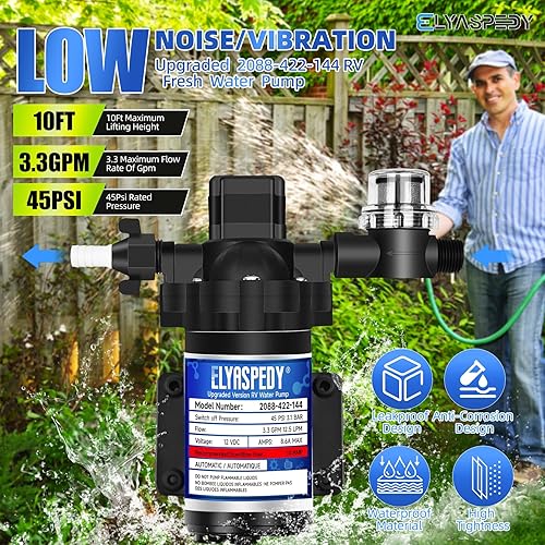 Miniatura 3 de 2025 mejorada 2088-422-144 Bomba de agua dulce para caravana, bomba de agua de diafragma autocebante de 12 V 3.3 GPM, 45 PSI, incluye interruptor de