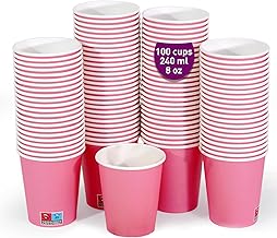 GoBeTree 100 Pink Paper Cups, 240 ml, Durable Paper Paper Cups, Heavy Duty Disposable Cups for Parties, Celebrations and Events