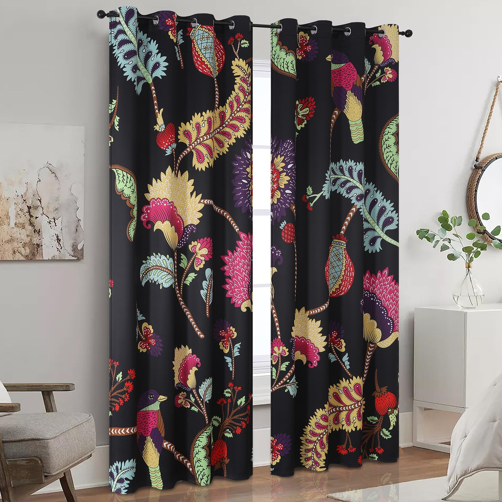 VEHEDE Boho Bird Printed Curtains - Image 2