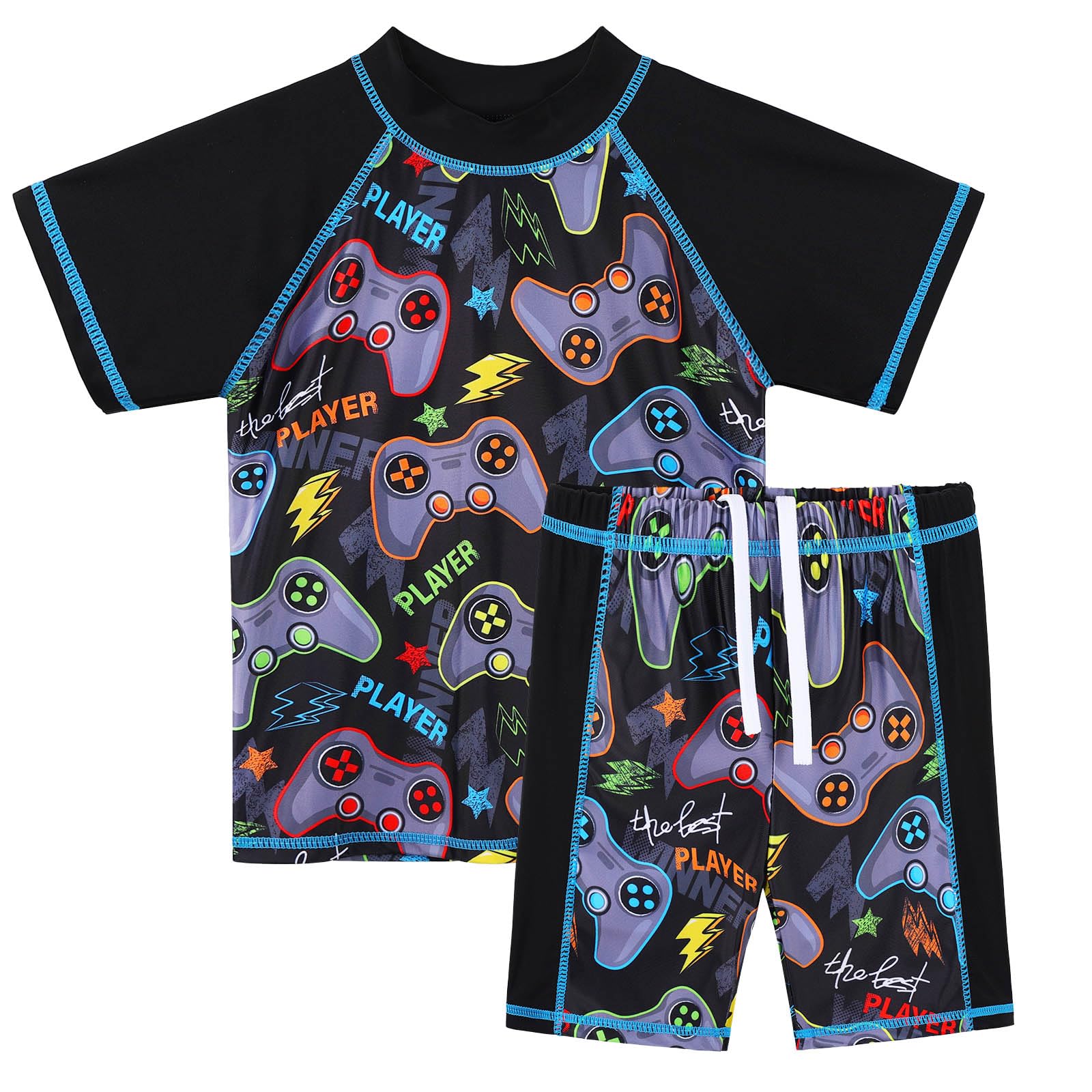 TFJH E Two Piece Boys Short Sleeve Swimsuit UPF 50+ UV Rash Guard Sets Swimwear