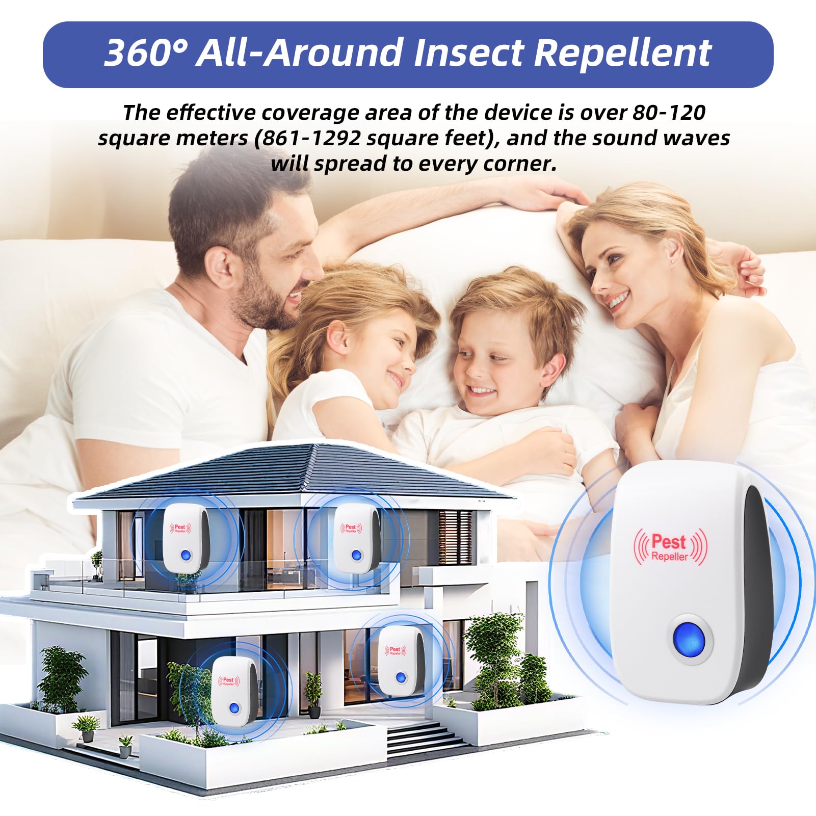 4 Pack Repelente Ultrasónico de Plagas, Repelente Ultrasónico Ratas, Antimosquitos Electrico, Auyentadores de Ratones Potente, para Interiores Anti Moscas Cucarachas Arañas Roedores